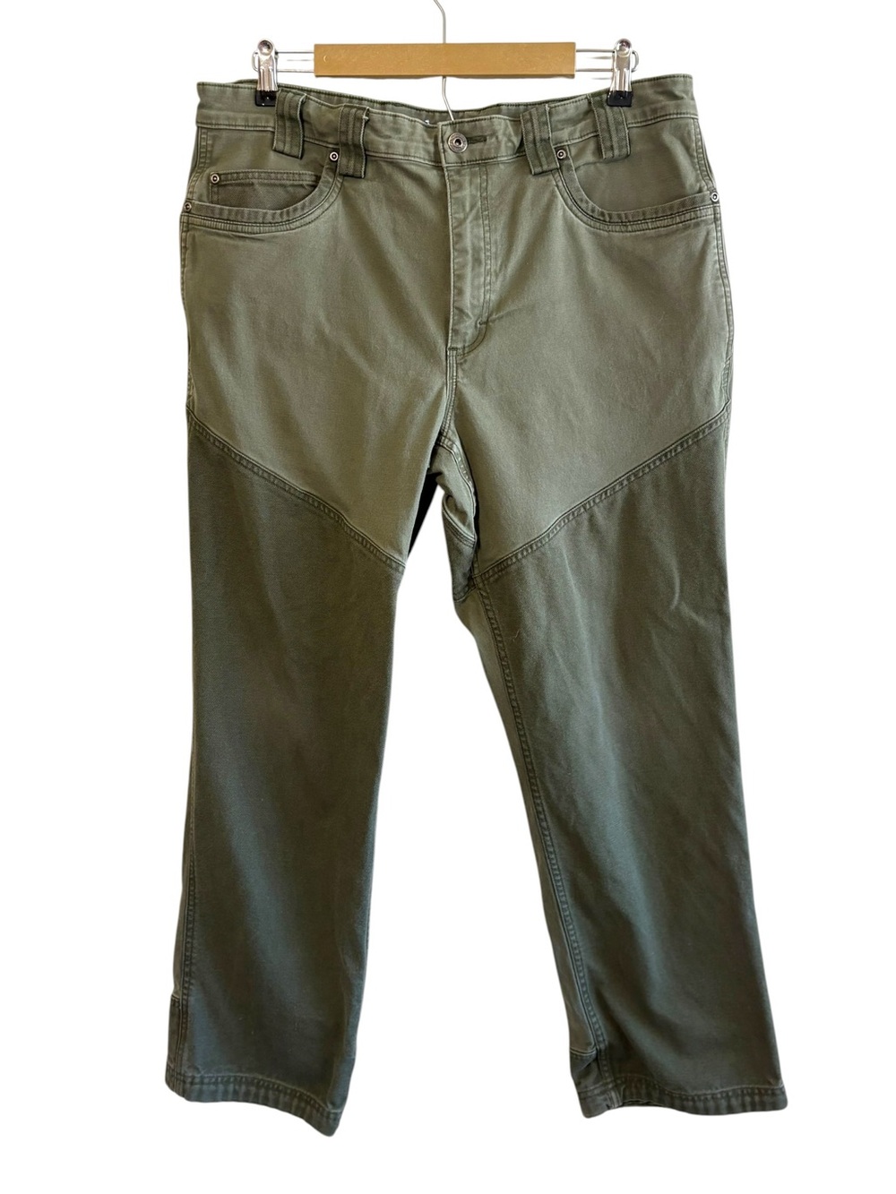 Duluth Trading Co Size 38 Green Flex Fire Hose Canvas Patchwork Jeans Workwear